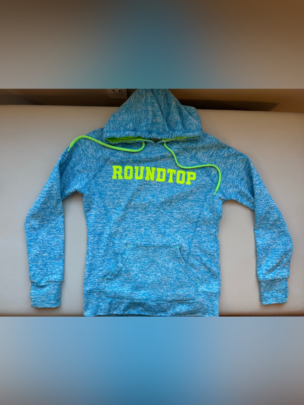 J. America Heathered Blue Hoodie with Neon Yellow 'ROUNDTOP'